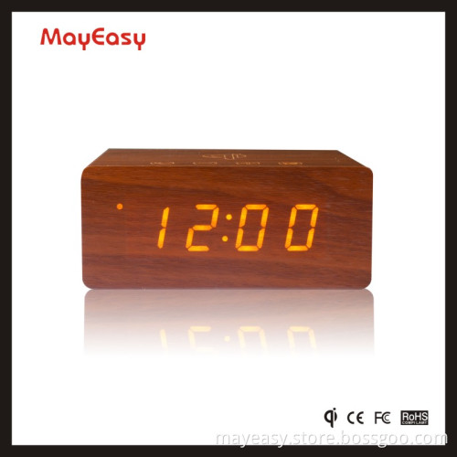 trending hot products 2017 wooden LED digital display alarm clock with speaker box and Qi charging
